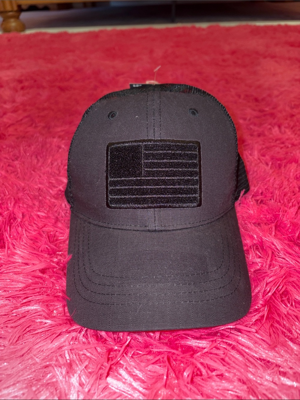 Black Tactical Mesh Back Cap with Flag Patch